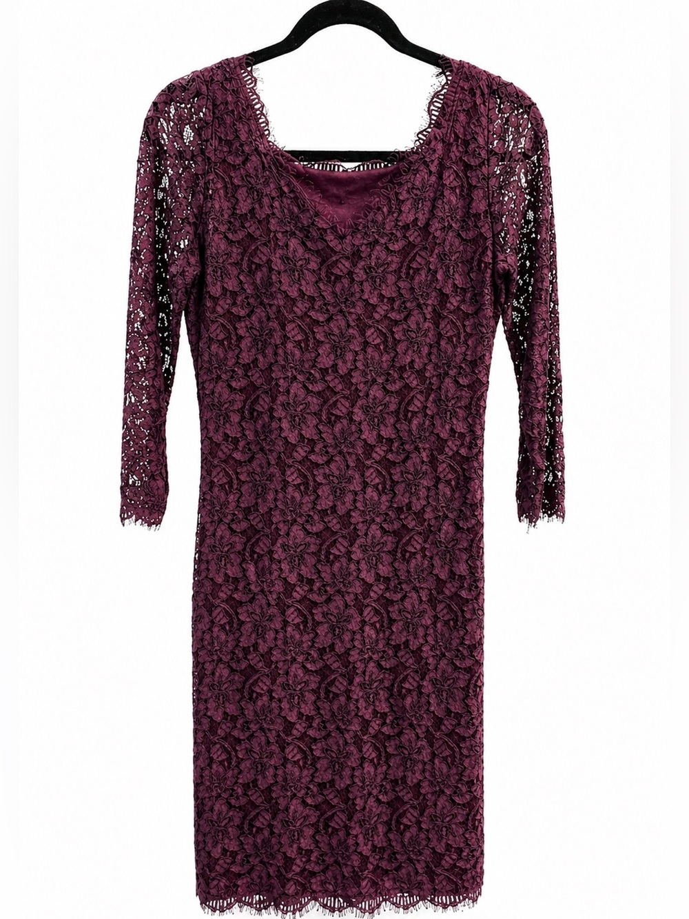 Diane von Furstenberg Women’s Burgundy Lace Bodycon Dress Long Sleeve Zip Front